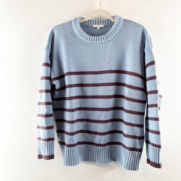 Z Supply Boyfriend Stripe Long Sleeve Knit Pullover Sweater Blue Brown Small - Picture 5 of 6